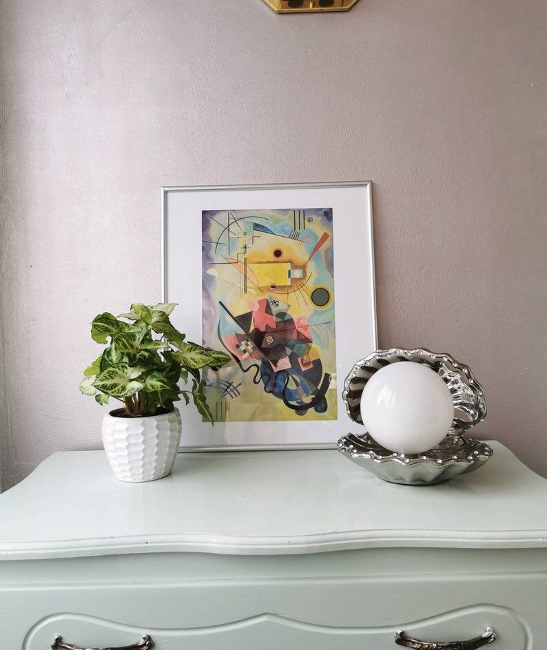 Vintage table lamp in silver ceramic shell 1990