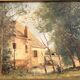 Ancienne huile sur bois – Maison en forêt – Paysage