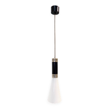 Opaline Glass and Chrome-Plated Brass Pendant by Stilnovo, Italy