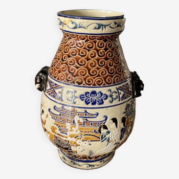 Polychrome ceramic vase in glazed stoneware