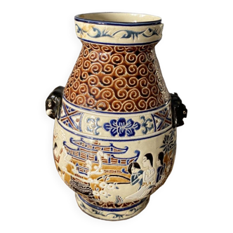 Polychrome ceramic vase in glazed stoneware