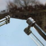 Vintage mirrored tray with glass and metal handles – H5 × W39 × D30 cm