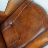 Fauteuil club vintage en cuir couleur cognac hollandais
