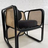 Cubic armchair in black rattan and canework