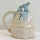 Vintage beige and blue glazed ceramic pitcher – Rustic handcrafted jug