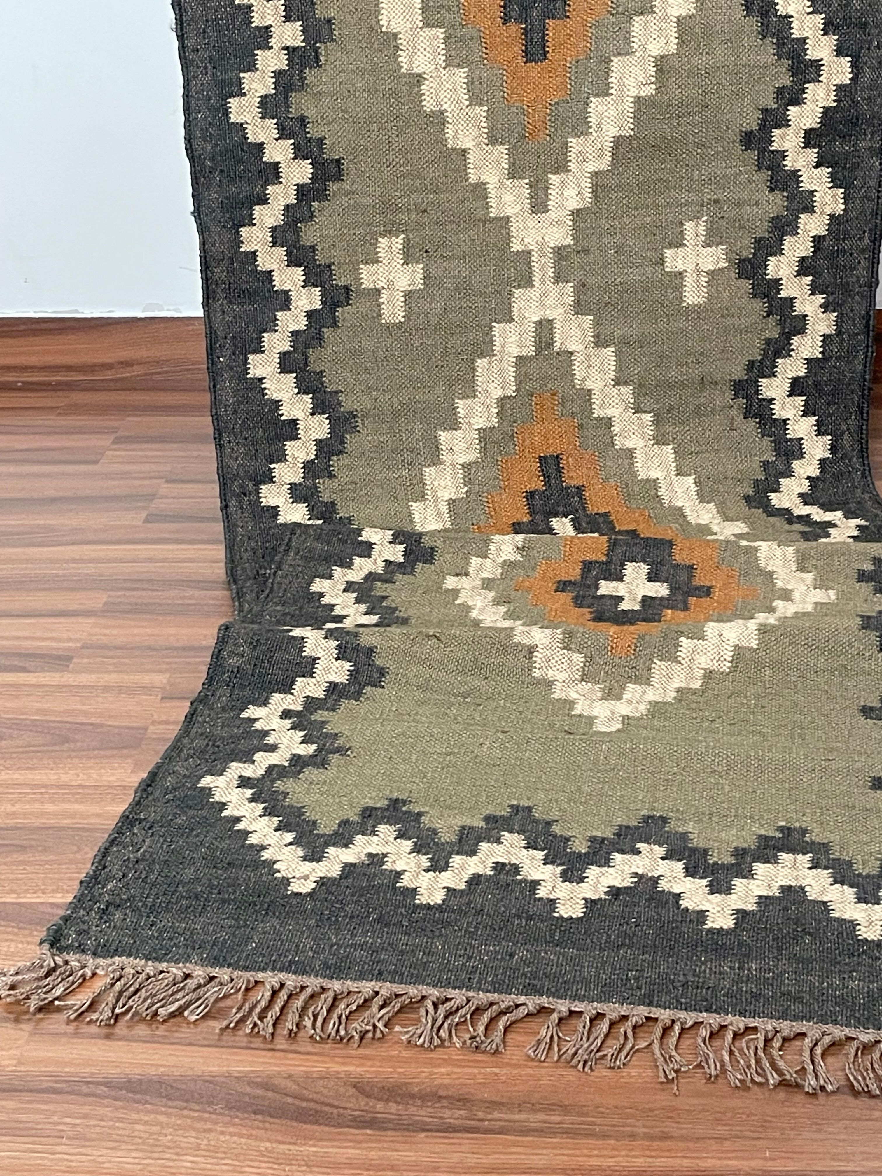 Jute handwoven kilim runner dhurrie rug, 90 x 240 cm handmade