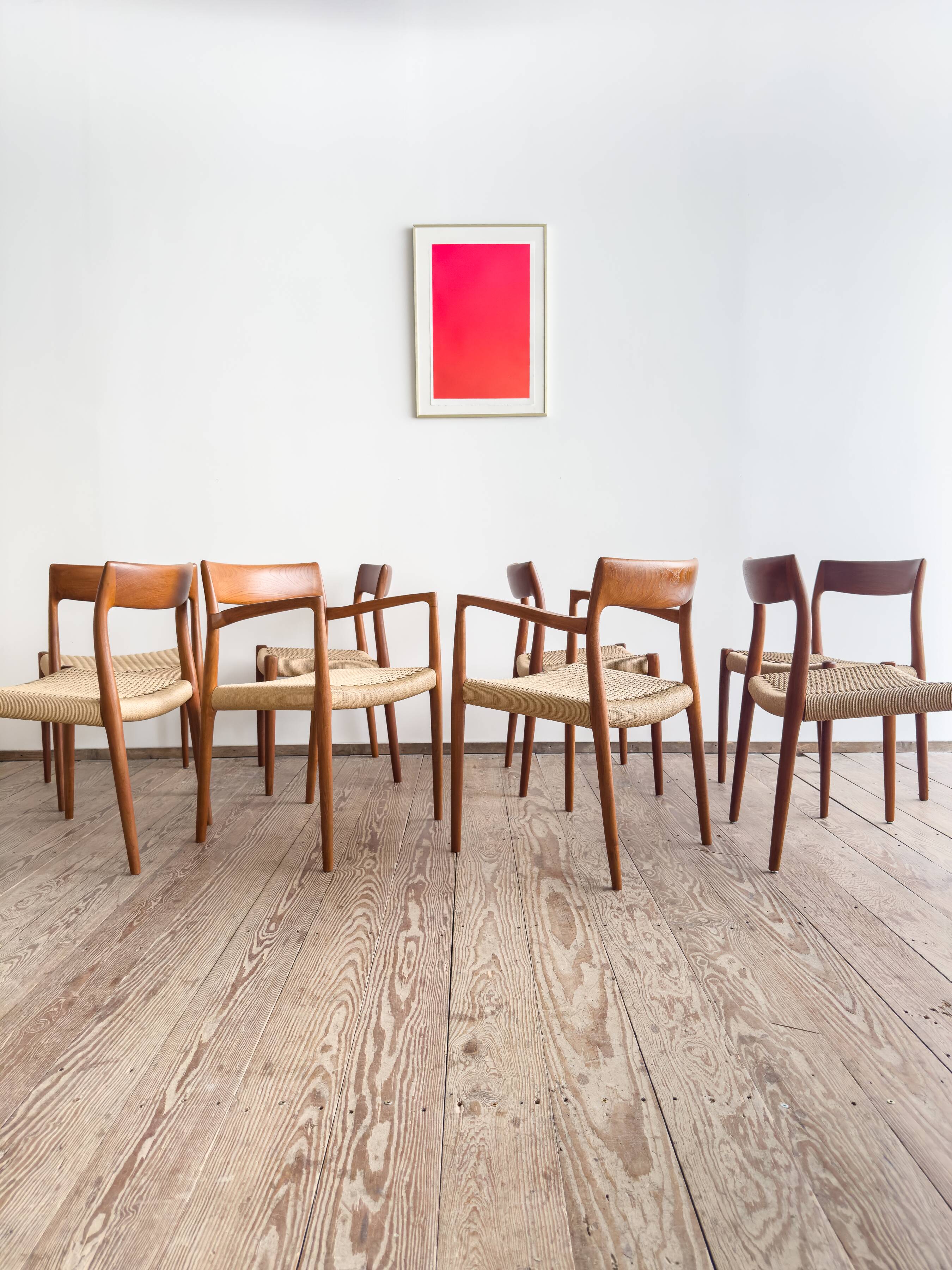 Chaises danoises en teck Mid-Century par Niels O. Møller # 77 & 57 Set de 8