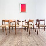 Chaises danoises en teck Mid-Century par Niels O. Møller # 77 & 57 Set de 8