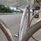 Vintage oval design table in smoked glass and chrome legs