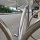 Vintage oval design table in smoked glass and chrome legs