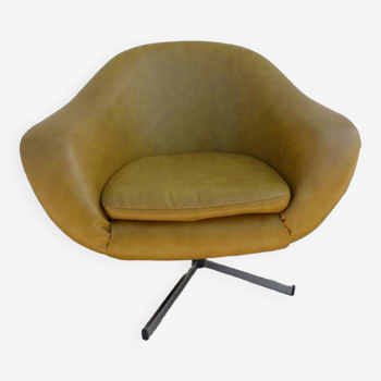 Fauteuil pivotant vintage des années 70 en simili cuir