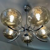 Large chrome and smoked glass chandelier 1970