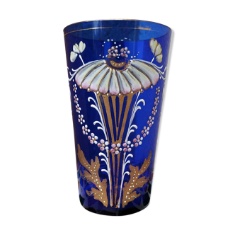 Gobelet en verre bleu émaillé art nouveau