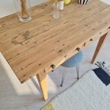 Old farmhouse table in raw wood - 2 drawers