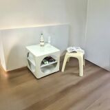 Vintage Table in Glossy Plastic with Rounded Cutouts and Wheels, 1970s
