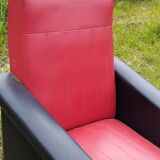 Pair of vintage 60s armchairs – Red and black faux leather