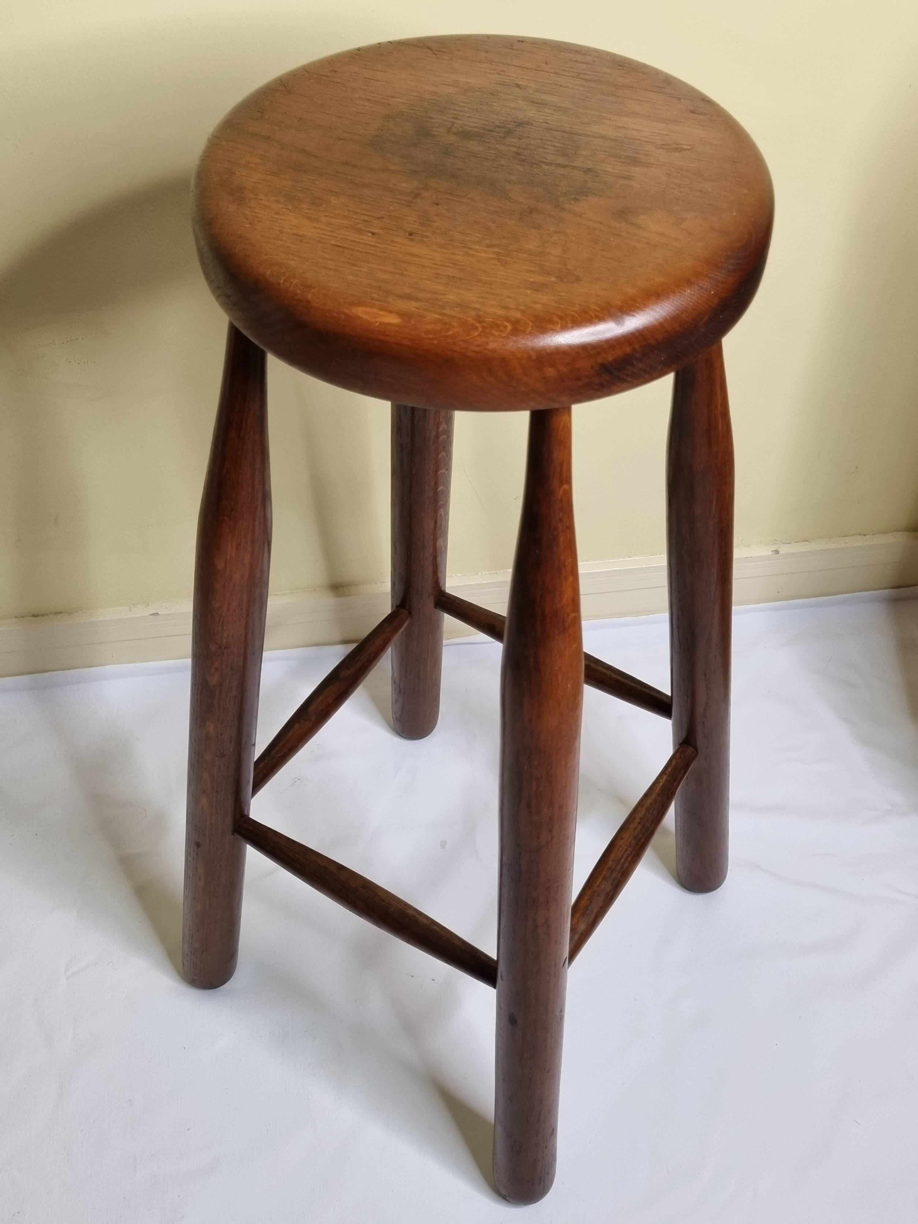 High stool in solid wood, Scandinavian style, 50s, 82 cm