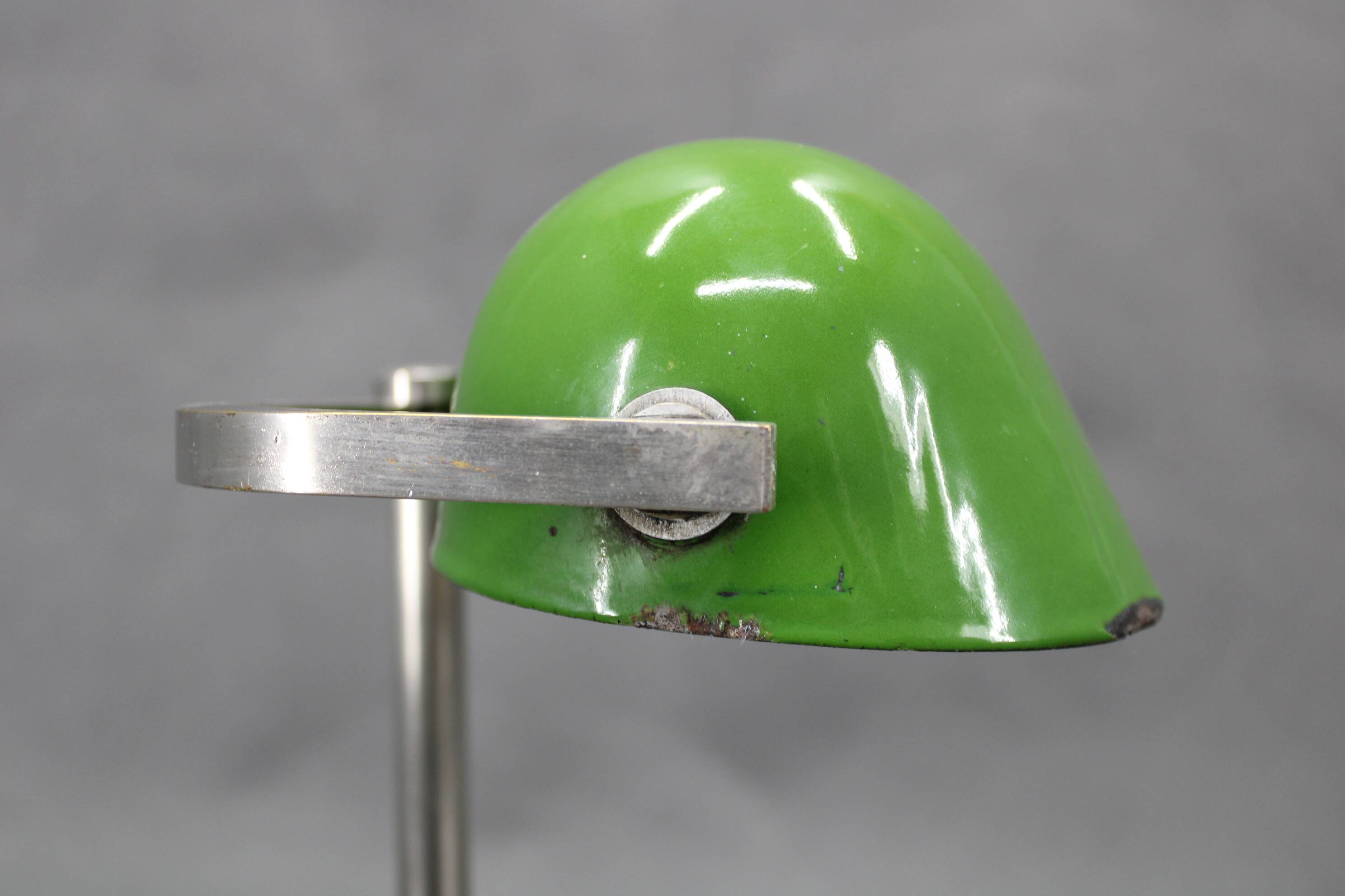 1940s Art Deco Nickel Banker Table Lamp, Czechoslovakia