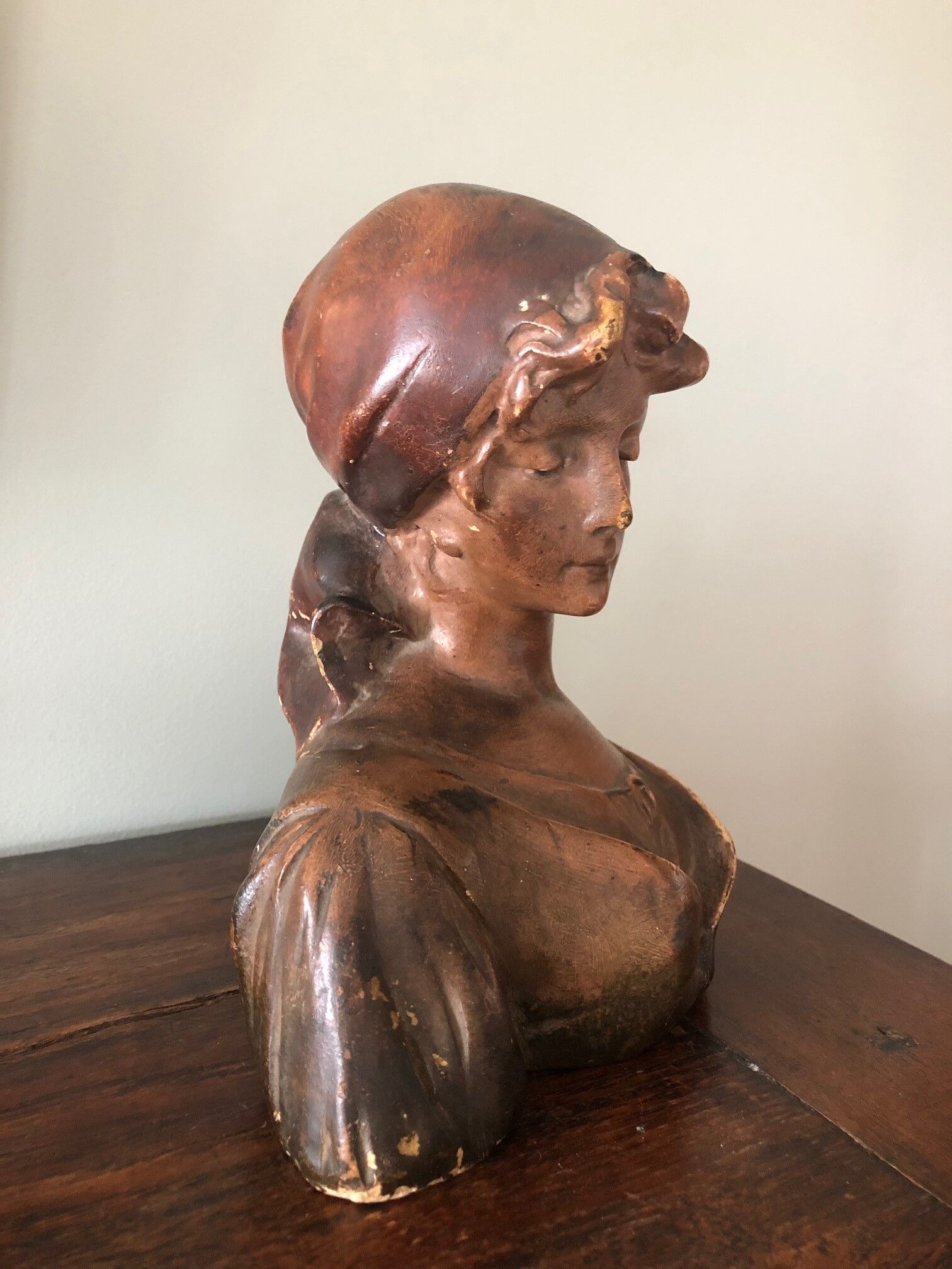 Plaster bust: girl in scarf