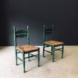 Rustic Austrian Alps Green Side Chairs, Austria, 1950s, Set of 2