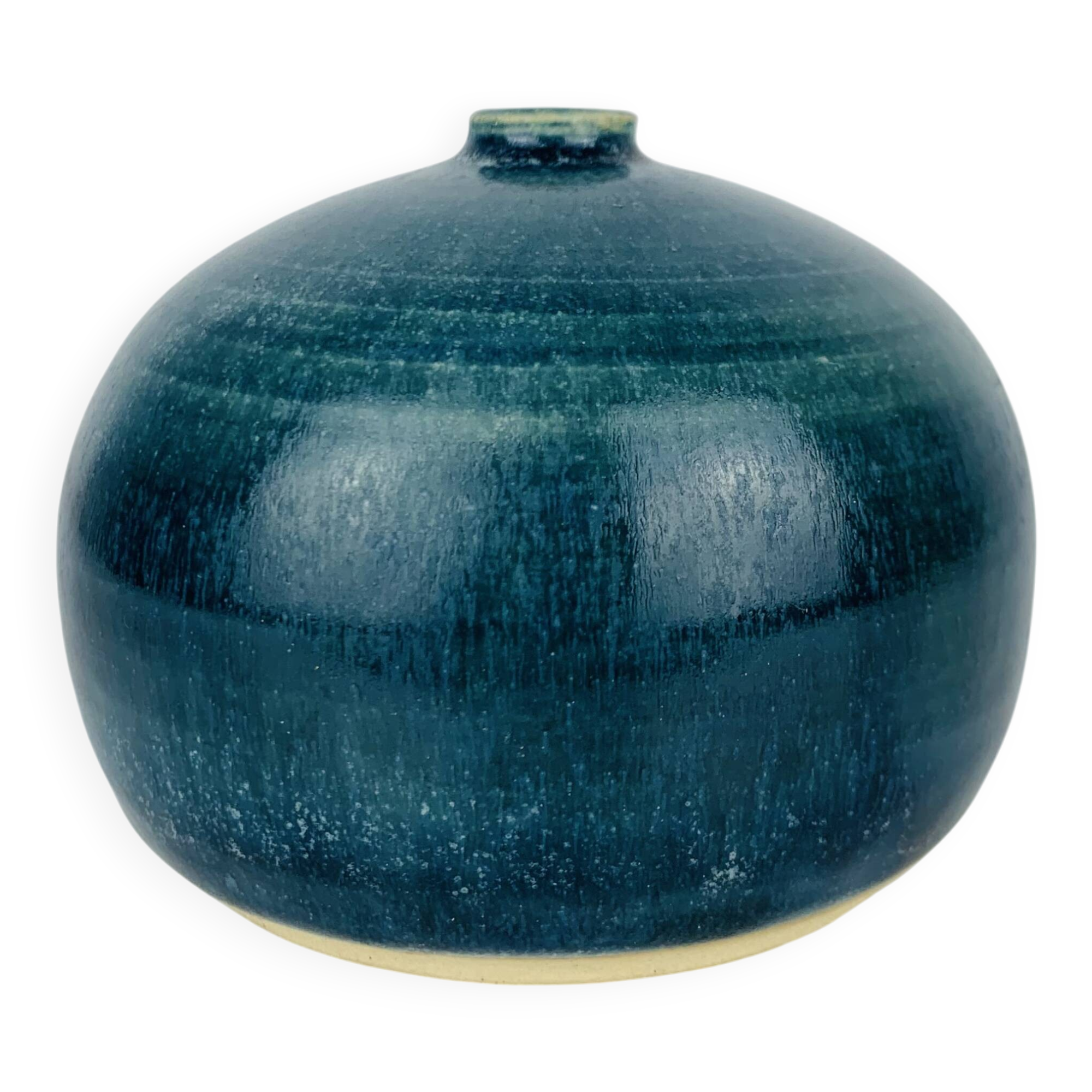 Vase boule céramique bleu, vintage
