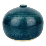 Vase boule céramique bleu, vintage