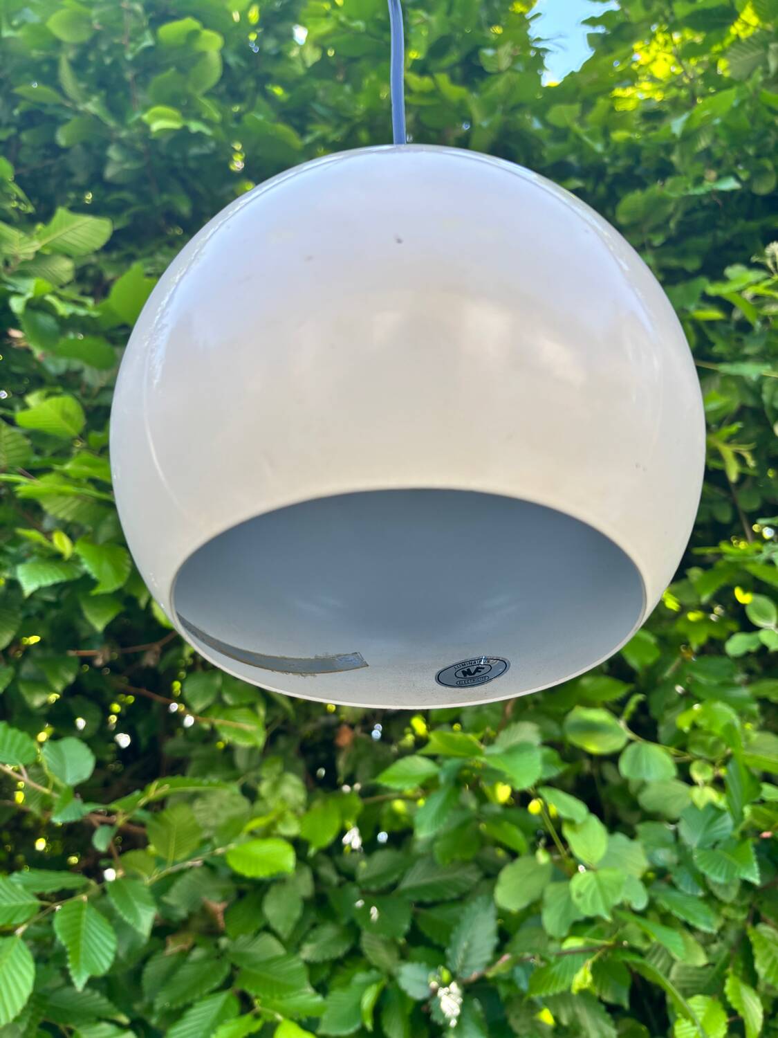 White metal eye ball pendant light by LITA vintage 1970