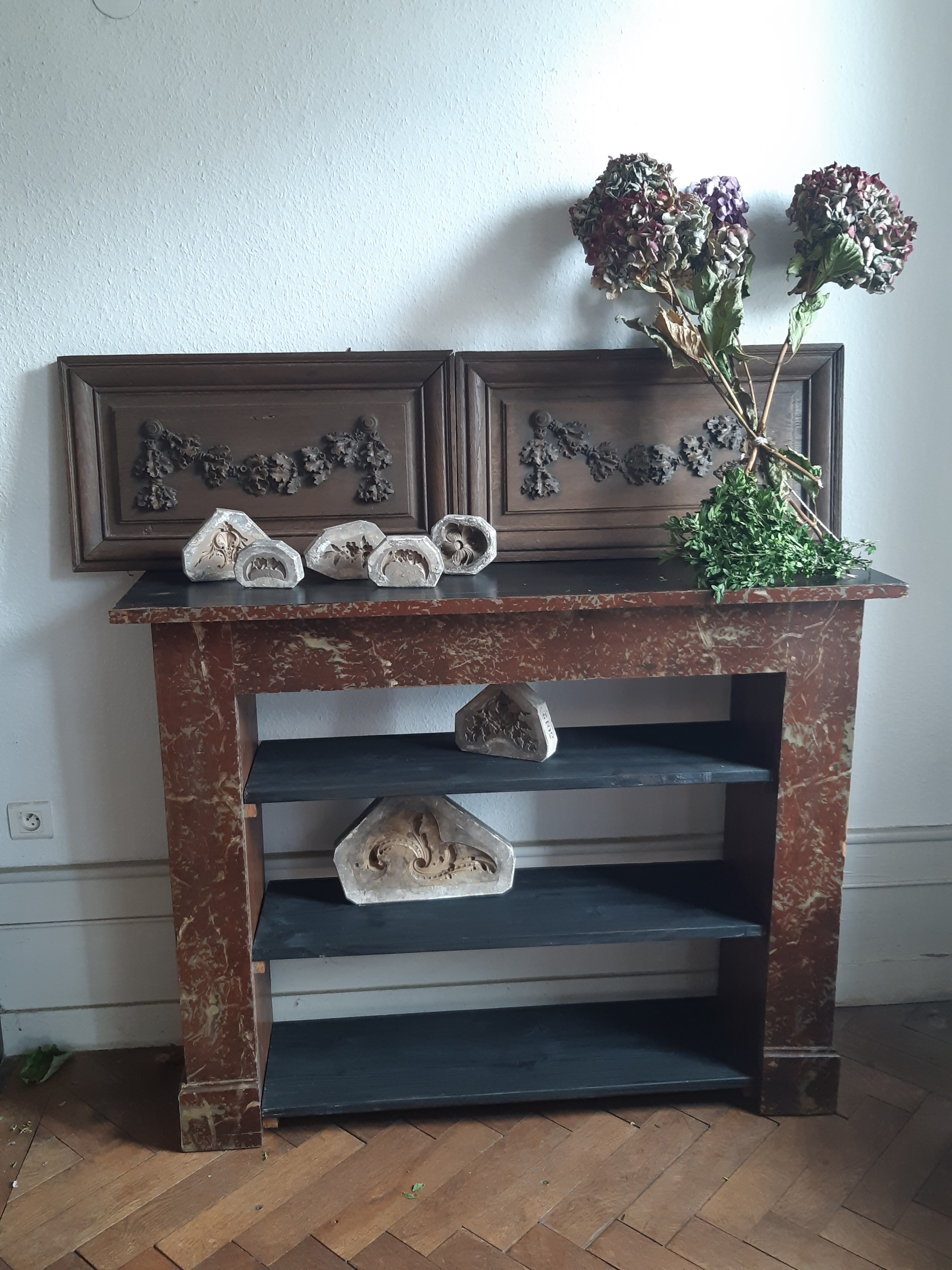 Shelf old mantelpiece faux marble circa 1900