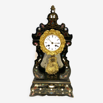 Portico clock from the Napoleonic period in brass marquetry 19th century