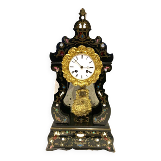 Portico clock from the Napoleonic period in brass marquetry 19th century