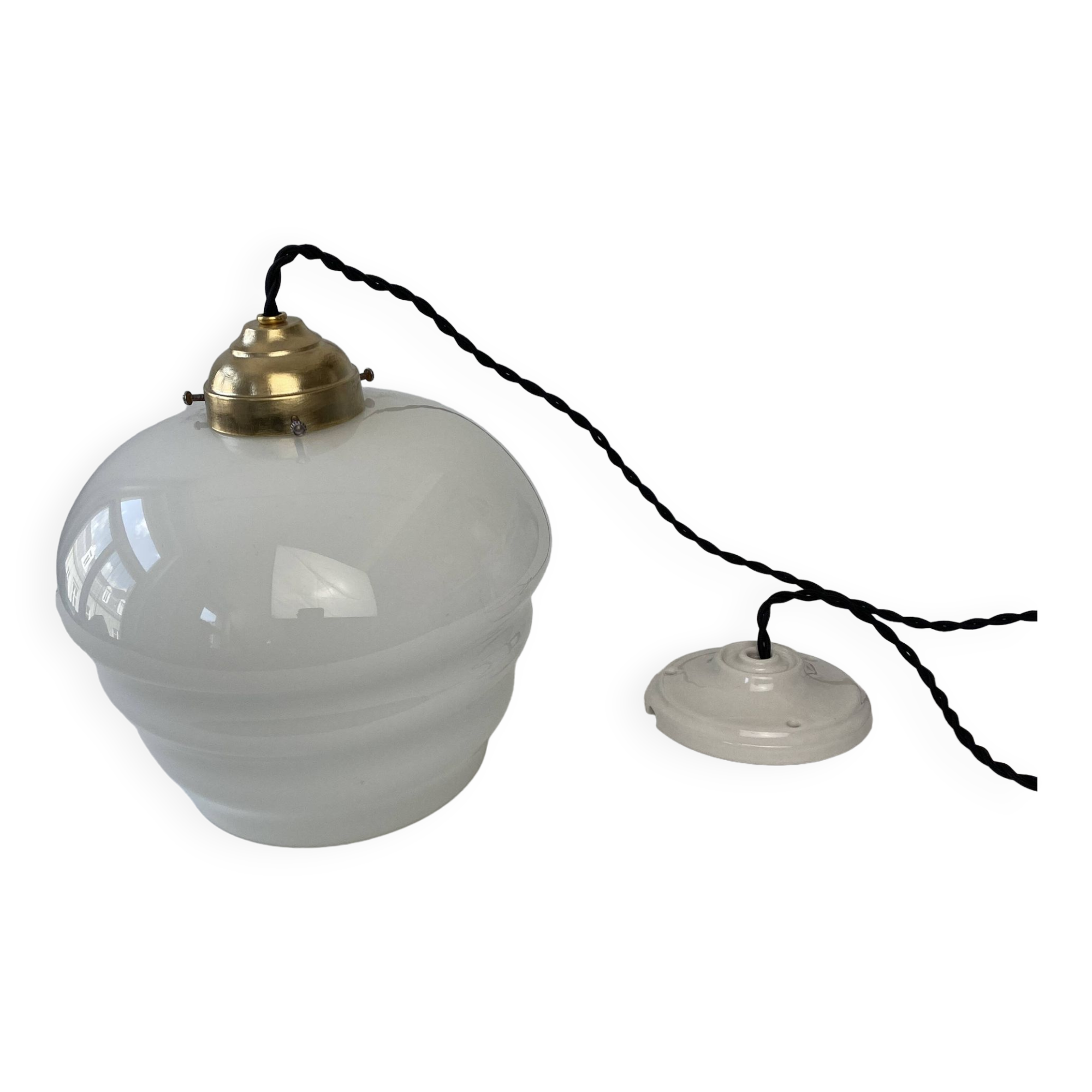 Old art-deco pendant lamp in vintage opaline