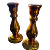 Pair of eglomised glass candle holders