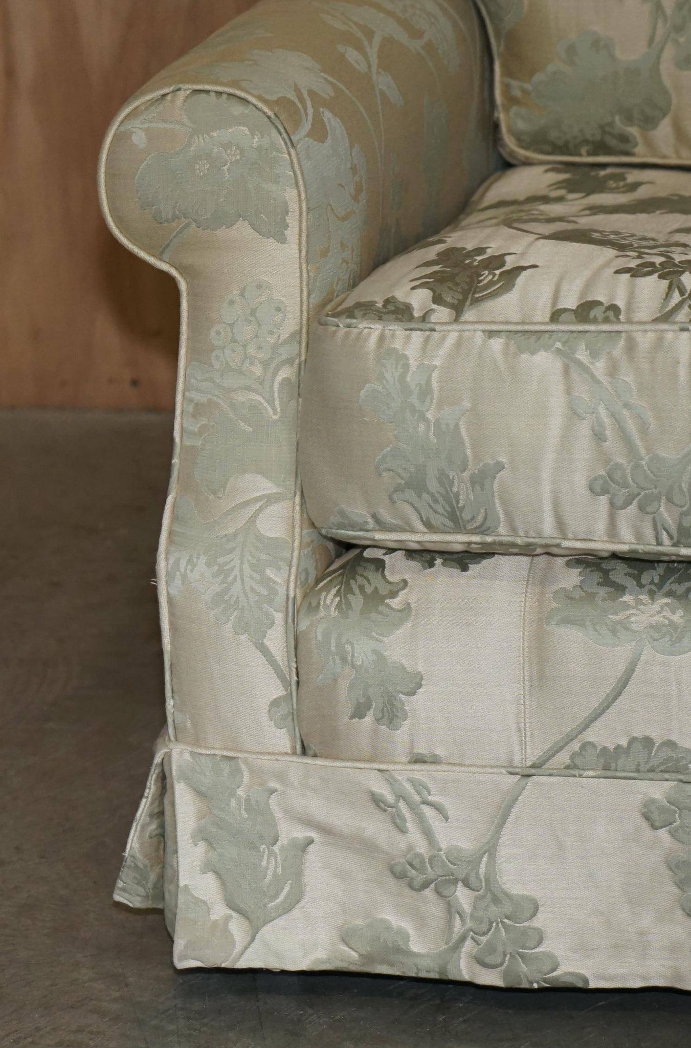 Pair of Howard & Son's style sofas in floral patterned silk blend.