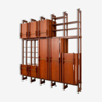 Teak, walnut and brass bookcase, Italy, 1960s