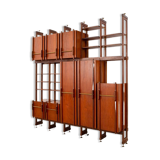 Bibliothèque en teck, noyer et laiton, Italie, années 1960