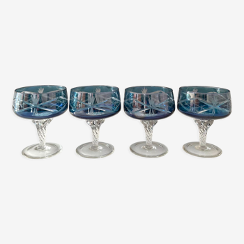 4 bols de champagne colorés coupes à champagne bleu irisé