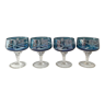 4 coloured champagne bowls, champagne glasses, iridescent blue