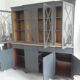 Slate grey china cabinet with wood interior