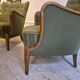 Modern Danish armchairs by Alfred Christensen. Beautiful shape, brass legs.