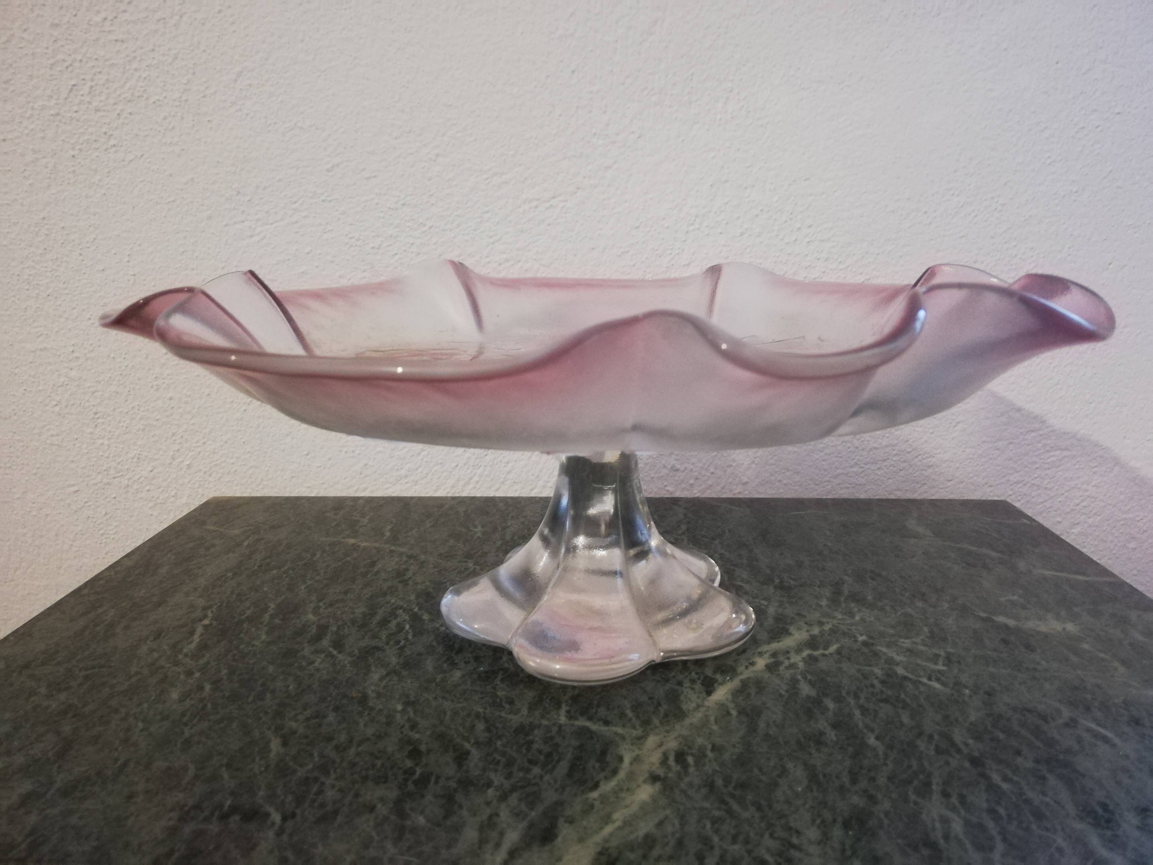 Mikasa pink floral embossed glass serving dish/fruit bowl
