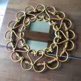 Round rattan mirror circa 1970 made in France