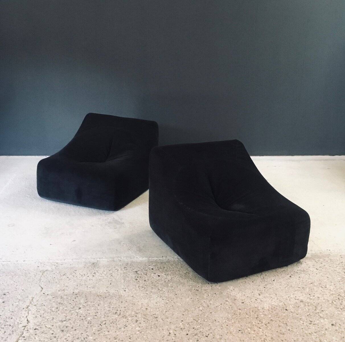 Mid-Century Modern French Corduroy Lounge Chairs, 1970s, Set of 2