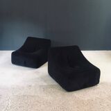 Mid-Century Modern French Corduroy Lounge Chairs, 1970s, Set of 2