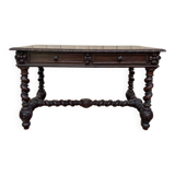 Bureau plat de style Louis XIII en chêne à deux tiroirs