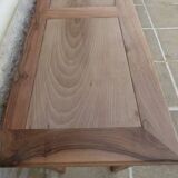 Console in solid walnut with a natural finish, featuring three drawers with a belt.