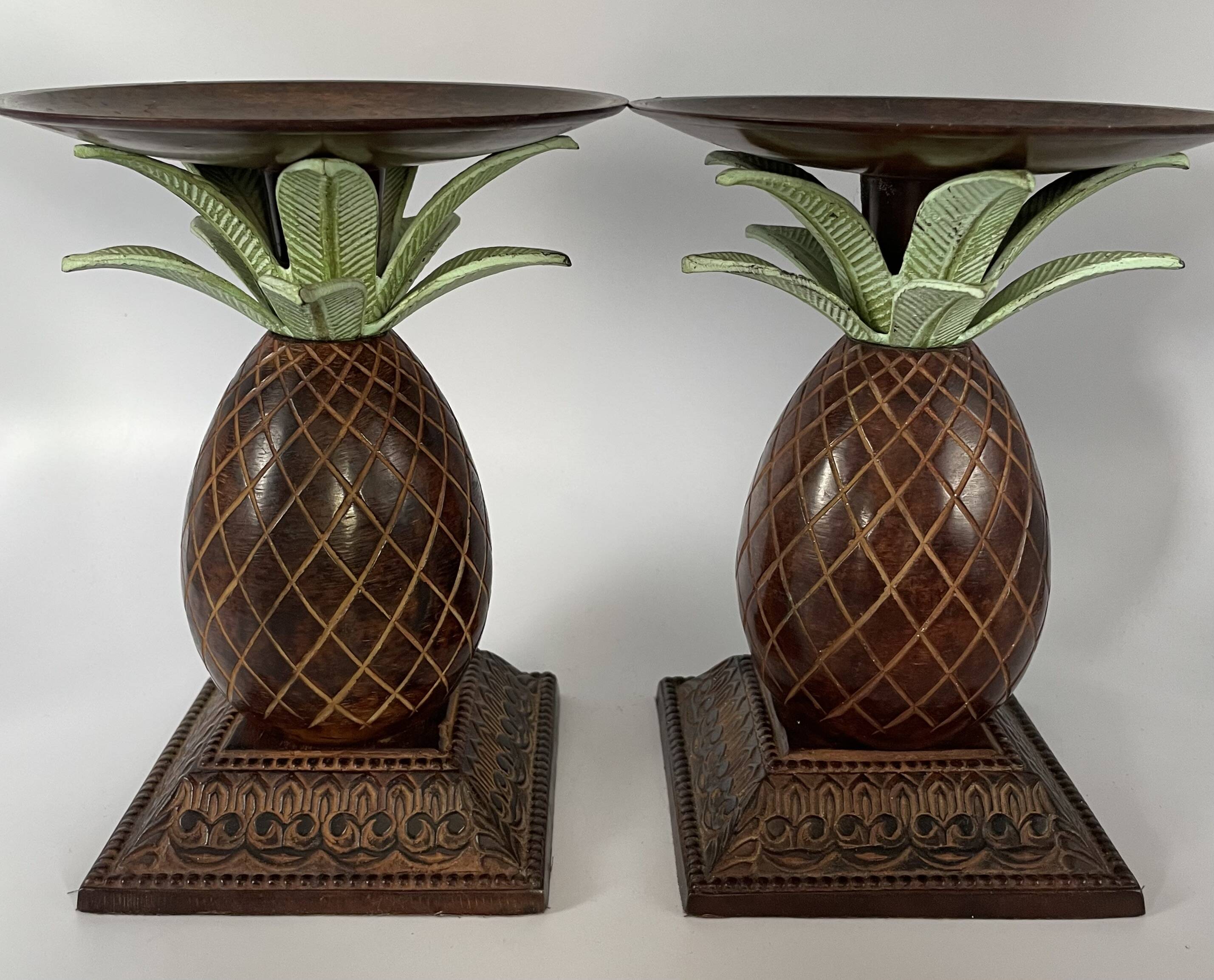Pair of vintage bronze pineapple candlesticks