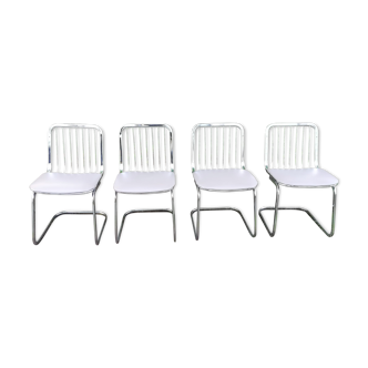 Série de 4 chaises chromées et skaï