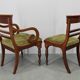 French Art Deco walnut dining chair set with armchairs, France 1930s