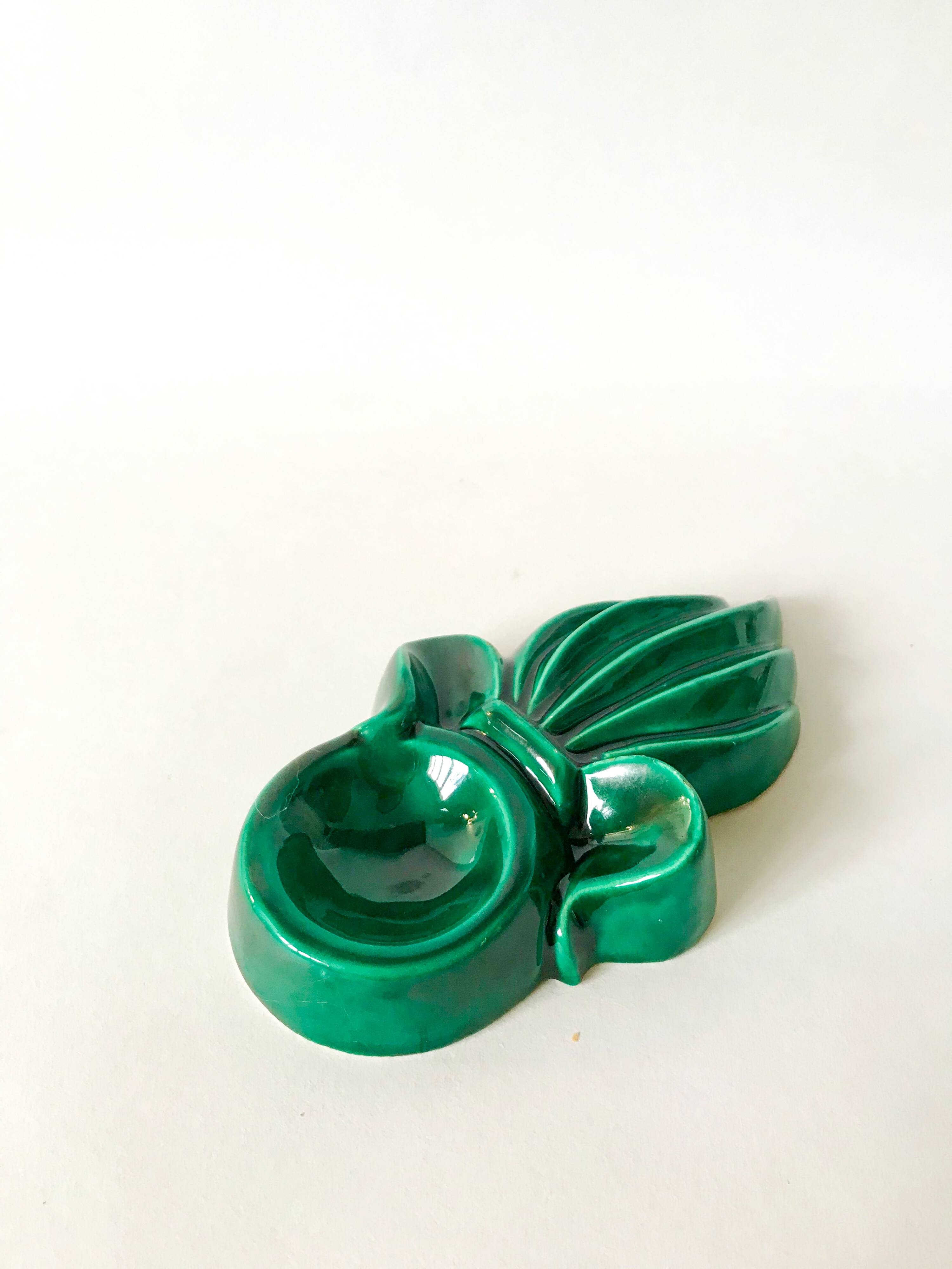 green and gold ceramic ashtray from the 60s
