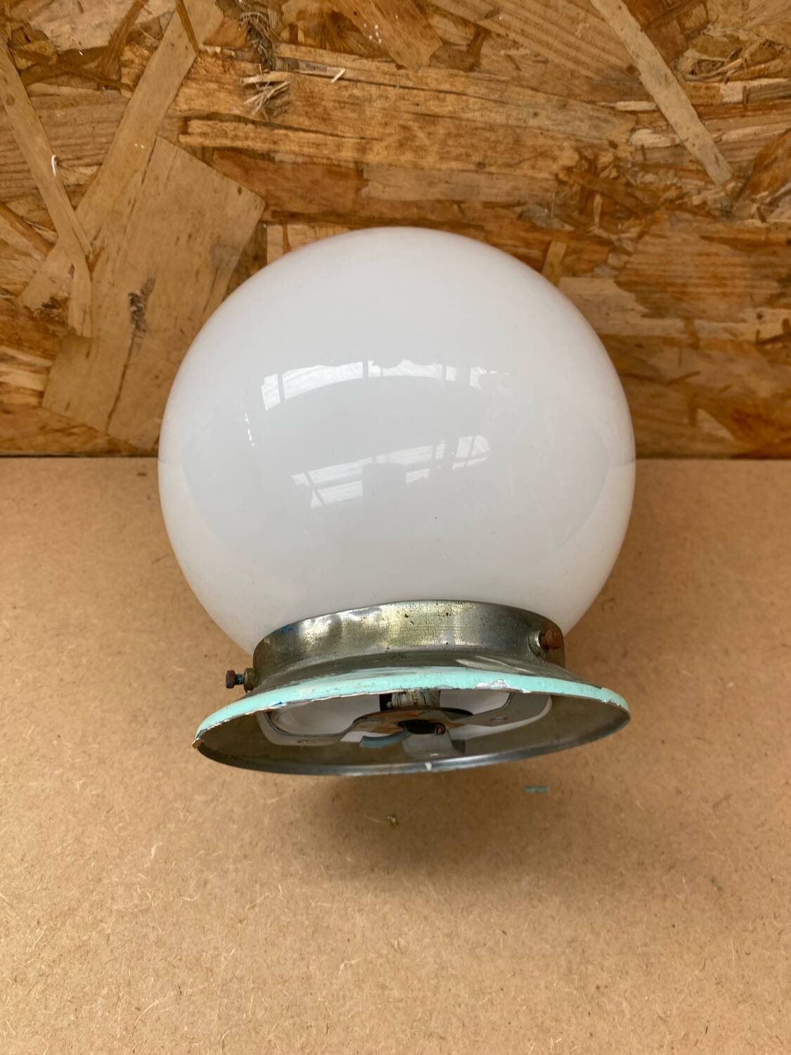 Old Ceiling Light Sconce Opaline Ball + Vintage Aluminum Support